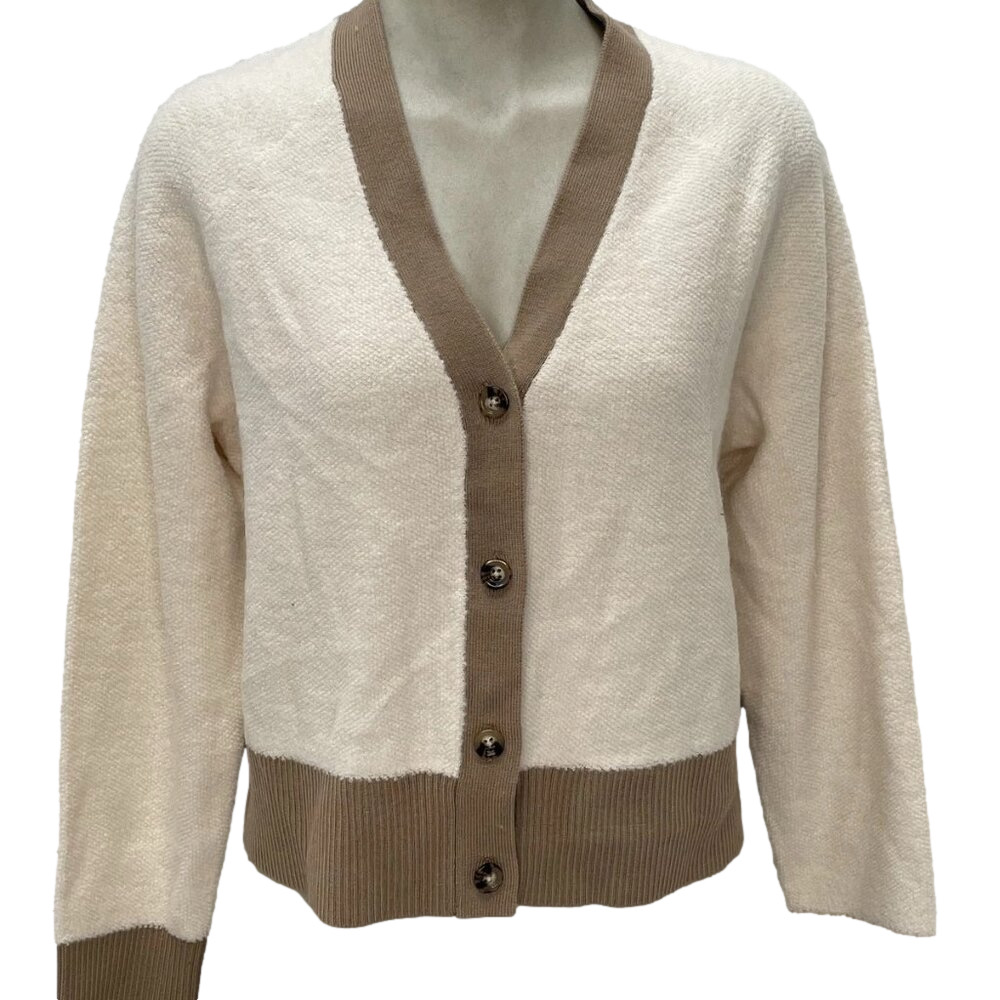 NEW REISS Women's Brie Color Block Cardigan Cream/Camel Size L -- NWT
